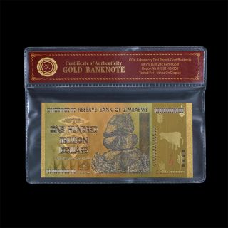 Wr Unique Zimbabwe 100 Trillion Dollars Banknote Colorful Gold Note Collectible photo