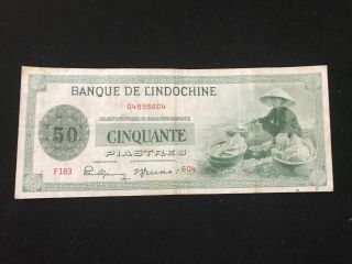 French Indochine 1945 50 Cinquante Piastres [very Fine Condition] photo