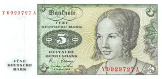 Germany 5 Deutsche Mark 2.  1.  1980 Series Y - A Uncirculated Banknote E517jq photo