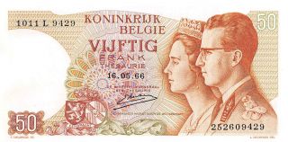 Belgium 50 Francs 16.  05.  1966 Series L Uncirculated Banknote E517jq photo