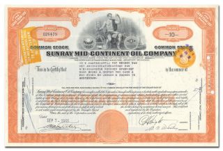 Sunray Mid - Continent Oil Company Stock Certificate photo