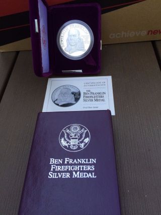 Benjamin Franklin Firefighters 1 Oz Silver Medal - Proof photo