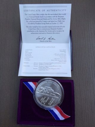 Benjamin Franklin Firefighters 1 Oz Silver Medal photo