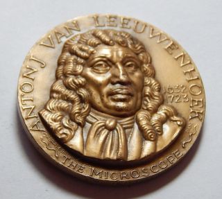 Vintage 1970 Medallic Arts High Relief Bronze Medal - Anton Van Leeuwenhoek photo