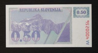Slovenia 0.  50 Tolar 1990.  P 1a.  Unc.  Quite Difficult Note. photo