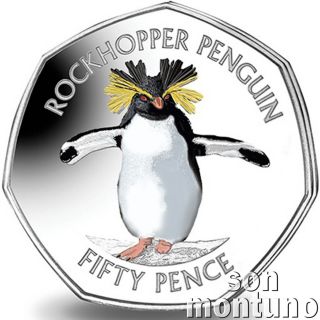 2017 Pobjoy Error Coin - Northern Rockhopper Penguin 50p Pence Falkland Islands photo