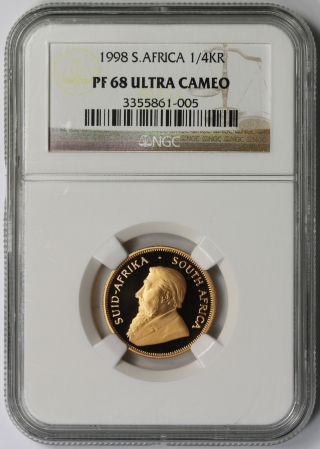 1998 South Africa Gold 1/4 Krugerrand Proof Pf 68 Ultra Cameo Ngc photo