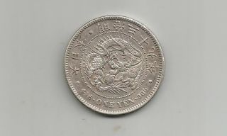Ncoffin Japan Emperor Mutsuhito Meiji 39 (1906) Yen.  900 Fine Silver photo