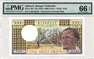 Banque Nationale Djibouti 5000 Francs Nd (1979) Pmg 66epq photo