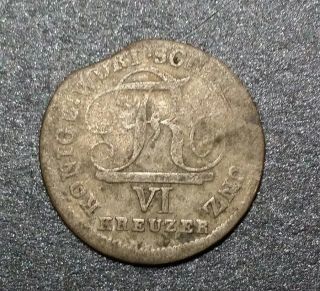 German States ☆wurttemberg☆ 6 Kreuzer Silver Foreign World Coin Worn Date photo