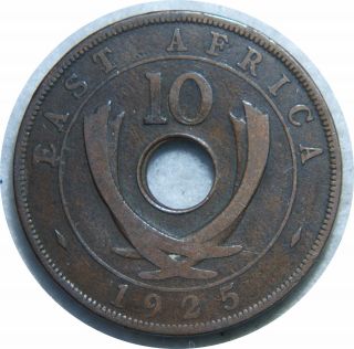 East Africa 10 Cents 1925 Km 19 Bronze I80 photo