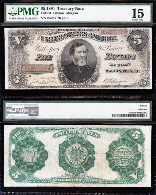 Rare 1891 $5 Gen.  Thomas Treasury Note Pmg 15 B5457186 photo