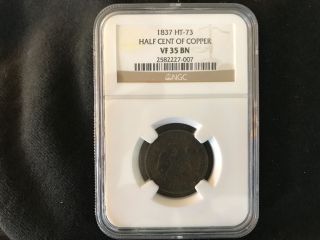 1837 Hard Times Token - Half Cent Of Copper - Ngc - Vf 35 Bn photo