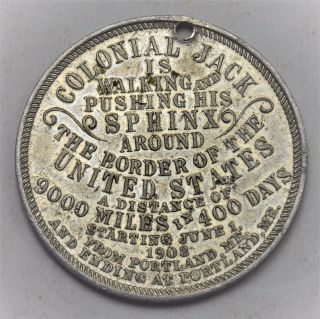 1908 Portland Maine - Colonial Jack Is Walking Around The Border Of The Usa Token photo