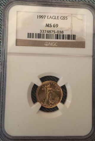 1997 Gold American Eagle 1/10th Oz Ngc Ms - 69 (one Tenth Ounce Gold) $5 Dollars photo