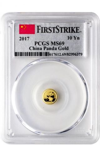 2017 10 Yuan China Gold Panda 1 Gram.  999 Gold Coin Pcgs Ms69 First Strike photo