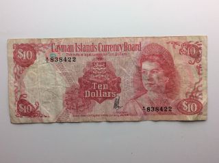 1974 Caymen Islands Currency Board Ten 10 Dollars Currency Money Banknote A910 photo