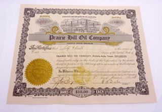 Antique 1918 Stock Certificate Prairie Hill Oil Co Wichita Falls Texas Ok 22997 photo