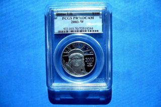 2003 - W $100 Platinum Pcgs Pr70dcam Statue Of Lberty Great Coin photo