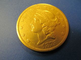1875 Gold Twenty Dollar Double Eagle Coin - Well Preserved - Circulated Coin photo