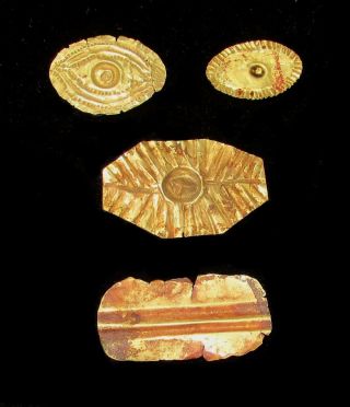1077 - 973 Bc Ancient Egypt Gold Foil From Mummy Burials Eye & Mouth Covers photo
