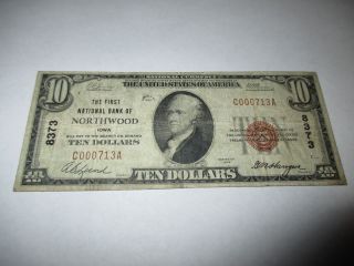 $10 1929 Northwood Iowa Ia National Currency Bank Note Bill Ch.  8373 Fine photo