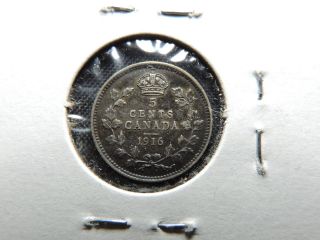 1916 5 Cent Coin Canada King George V Five Cents.  925 Silver Vf photo