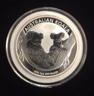 2011 - P $1 Australia Silver Koala 1oz.  999 With Hard Plastic Capsule photo