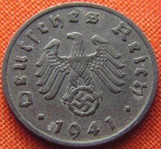 Ww2 German 1941 - F 1 Rp Reichspfennig 3rd Reich Zinc Nazi Coin (rl 1569) photo