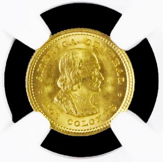 Costa Rica 2 Colones 1922 Gold Coin Cristobal Colon Ngc Ms 65 Km 139 photo