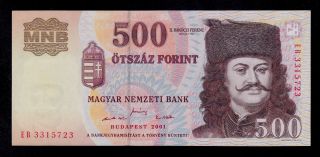 Hungary 500 Forint 2001 Eb Pick 188a Unc Banknote. photo