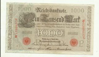 Germany 1.  000 Mark 1910 1389457j Circulated Banknote photo