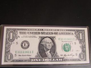 2006 $1 Note Uncirculated Fancy Near Solid Serial Number 1111 1611 photo
