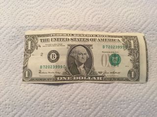 1985 Misprint Us Green Seal One Dollar Bill photo