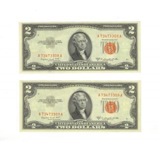 Us Series 1953 B Red Seal $2 (two Dollar Bill) (2) photo