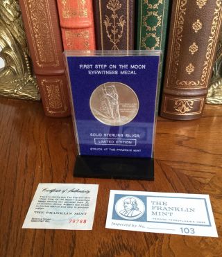 Franklin ' First Step On The Moon ' Eyewitness Sterling Silver Medal W/coa photo