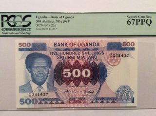 1983 Uganda 500 Shillings Nd Pcgs 67 Ppq Gem photo