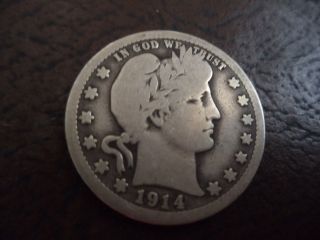 Real 1914 - D Barber Quarter 90 Silver photo