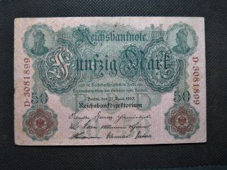 Old Bank Note Germany 50 Reichsbanknote 1910 Empire Nr.  D3081899 photo