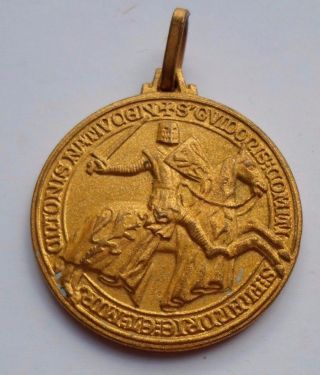 Knight On Horseback / 1971 Belgian Jumping Horse Contest Prize Bronze Medal photo