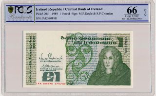 Central Bank Of Ireland Ireland Republic 1 Pound 1989 Pcgs 66opq photo