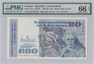 1987 - 92 £20 Pounds Ireland Pmg 66epq Gem Unc photo