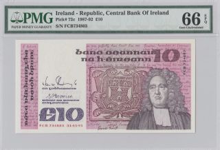 1987 - 92 £10 Pounds Ireland Pmg 66epq Gem Unc photo