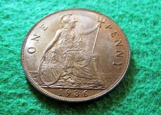 1936 Great Britain Penny - Red Bright Uncirculated - Geo V - U S photo