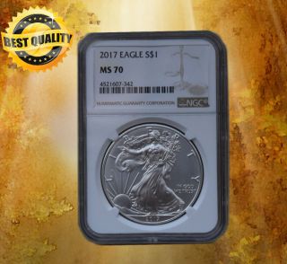 2017 $1 American Silver Eagle Ngc Ms70 Brown Label This Coin Is photo