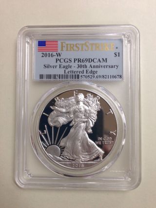 2016 - W $1 Pcgs Pr69 Dcam F.  S.  Lettered Edge Silver Eagle Proof 30th Ann. photo