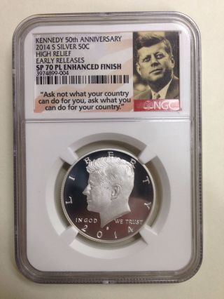 2014 - S 50c Ngc Sp70 Pl E.  R.  Enhanced State Bu Kennedy Silver Coin From 50th photo