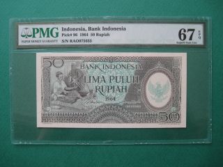 1964 Indonesia 50 Rupiah Pmg 67 Epq Gem Unc photo