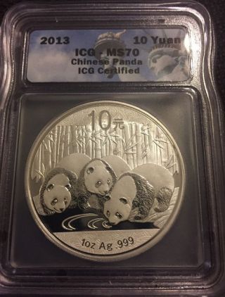 2013 Icg Ms 70 10 Yuan Panda 1 Oz Silver Coin 398 photo