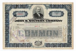 John B.  Stetson Company Stock Cert. photo